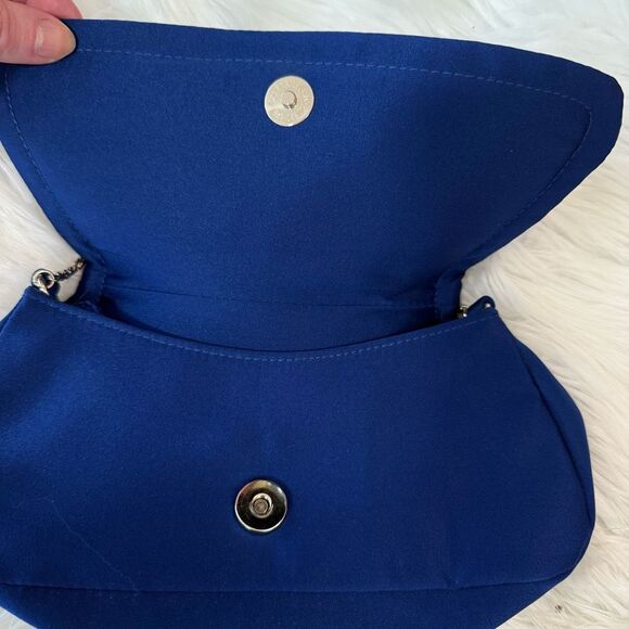 Vintage Blue Floral Beaded Square Handbag Shoulder Bag Purse Chain Y2K - Picture 5 of 8